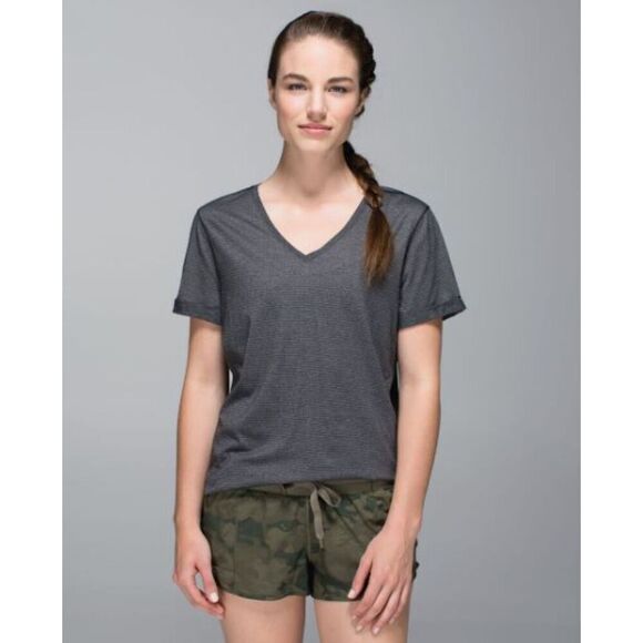 Lululemon B.F.T. Heathered Black Short Sleeve Tee Cuffed Sleeve Medium - Picture 1 of 10